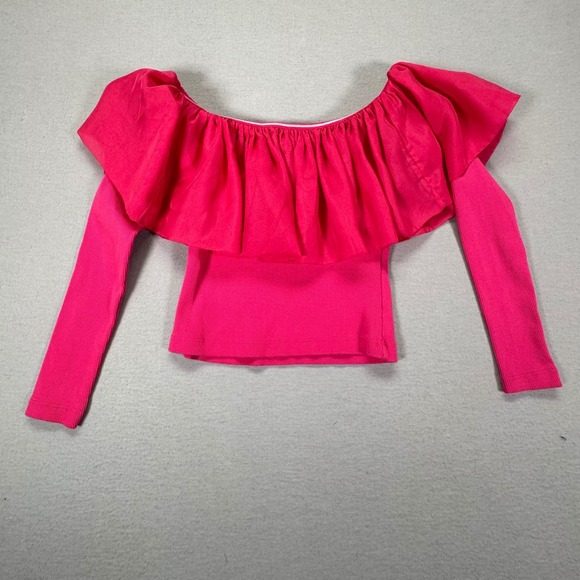 Anthropologie Tops - Anthropologie Pink Ruffle Off The Shoulder Long Sleeve Ribbed Knit Top XXS